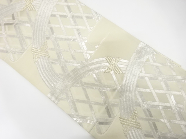 JAPANESE KIMONO / ANTIQUE FUKURO OBI / SILK / WOVEN FENCE PATTERN